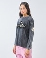 Shop Women's Black Peanuts Records Graphic Printed Oversized Acid Wash T-shirt-Design