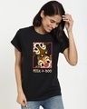 Shop Women's Black Peek-A-Boo Graphic Printed Boyfriend T-shirt-Front