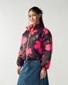 Shop Women's Black & Pink All Over Printed Oversized Reversible Puffer Jacket-Design