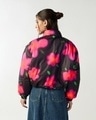 Shop Women's Black & Pink All Over Printed Oversized Reversible Puffer Jacket-Full