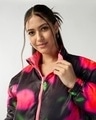 Shop Women's Black & Pink All Over Printed Oversized Reversible Puffer Jacket