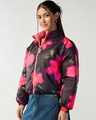 Shop Women's Black & Pink All Over Printed Oversized Reversible Puffer Jacket-Design