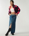Shop Women's Black & Pink All Over Printed Oversized Reversible Puffer Jacket