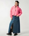 Shop Women's Black & Pink All Over Printed Oversized Reversible Puffer Jacket