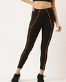 Shop Women's Black & Pink Piping Skinny Fit Tights-Front