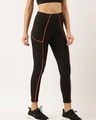 Shop Women's Black & Pink Piping Skinny Fit Tights-Design