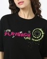 Shop Women's Black Play Back Graphic Printed Oversized T-shirt