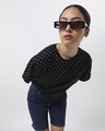 Shop Women's Black Polka Print Boyfriend T-shirt-Front