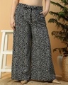 Shop Women's Black Polka Printed Loose Comfort Fit Plus Size Flared Pants-Front