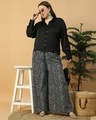 Shop Women's Black Polka Printed Loose Comfort Fit Plus Size Flared Pants-Full