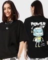 Shop Women's Black Power Up Graphic Printed Oversized T-shirt-Front
