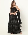 Shop Women's Black Ethnic Motif Printed Slim Fit Co-ord Set with Dupatta-Front