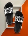 Shop Women's Black Printed Sliders-Front