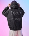 Shop Women's Black Exhale Typography Super Loose Fit Windcheater Jacket-Front
