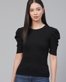 Shop Women's Black Puff Sleeve Top-Front