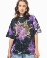 Shop Women's Black & Purple Hallows Tie & Dye Oversized T-shirt-Front