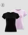 Shop Pack of 2 Women's Black & Purple Slim Fit T-shirt-Front