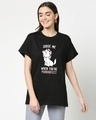 Shop Women's Black Purrfect Cat Graphic Printed Boyfriend T-shirt-Front