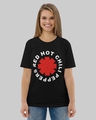 Shop Women's Black Red Hot Chili Peppers Typography Loose Fit T-shirt-Front