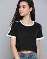 Shop Women's Black Relaxed Fit Crop T-shirt-Front