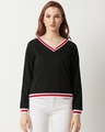 Shop Women's Black Relaxed Fit Dark Star Ribbed Sweatshirt-Front