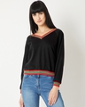 Shop Women's Black Relaxed Fit Opposite Attracts Ribbed Sweatshirt-Front