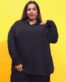 Shop Women's Black Relaxed Fit Plus Size Shirt-Front