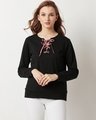 Shop Women's Black Relaxed Fit Rough Ride Tie Up Twill Sweatshirt-Front