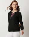 Shop Women's Black Relaxed Fit Rough Ride Tie Up Twill Sweatshirt-Design