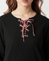 Shop Women's Black Relaxed Fit Rough Ride Tie Up Twill Sweatshirt-Full