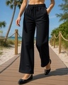Shop Women's Black Relaxed Fit Track Pants-Front