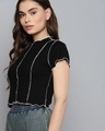 Shop Women's Black Self Design Crop Top-Design