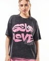 Shop Women's Black Self Love Graphic Printed Oversized Acid Wash T-shirt-Front