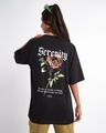 Shop Women's Black Serenity Graphic Printed Oversized T-shirt-Front