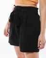 Shop Women's Black Linen Shorts-Front