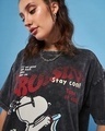 Shop Women's Black Snoopy Cruisin Graphic Printed Oversized Acid Wash T-shirt