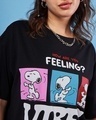 Shop Women's Black Snoopy Vibes Graphic Printed Oversized T-shirt