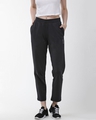 Shop Women's Black Solid Cropped Training Track Pants-Front