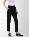 Shop Women's Black Solid Cropped Training Track Pants-Full
