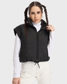 Shop Women's Black Sleeveless Oversized Puffer Jacket-Front