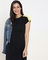Shop Women's Black Solid Shoulder Cut N Sew Slim Fit Dress-Front