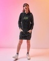 Shop Women's Black Space Bound Graphic Printed Acid Wash Hoodie Dress-Full