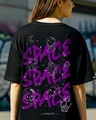 Shop Women's Black Space Typography Oversized T-shirt