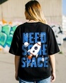 Shop Women's Black Space X Graphic Printed Oversized T-shirt-Front