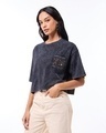 Shop Women's Black Spaced Out Graphic Printed Oversized Acid Wash Crop T-shirt-Design