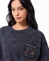 Shop Women's Black Spaced Out Graphic Printed Oversized Acid Wash Crop T-shirt