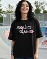 Shop Women's Black Squid game Graphic Printed Oversized T-shirt-Front