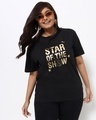 Shop Women's Black Star of The Show Printed Plus Boyfriend T-shirt-Front