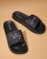 Shop Women's Black Stay Classy Typography Adjustable Velcro Slider-Front