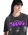 Shop Women's Black Stitch Moods Graphic Printed Oversized Acid Wash T-shirt